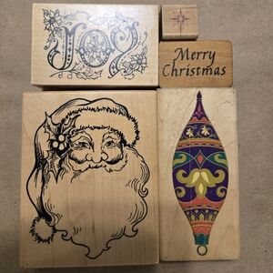 Holiday Wooden Stamp Set with Santa and Ornament. #2